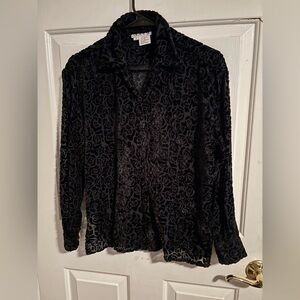 Vintage Tracy M. Black Floral Button Down Shirt